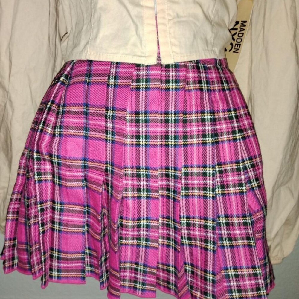 Hustler Pink Plaid Pleated Extra Mini Skirt/ Lingerie Size S